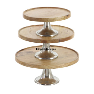 Soporte de pastel de diseño único, conjunto de tres soportes de madera hechos a mano, soporte decorativo para pastel, venta al por mayor, de lujo - Product Image 1