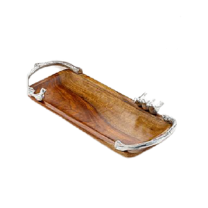 Bandeja de Madera Maciza para Servir Alimentos con Asas de Aluminio, Diseño Ventajoso, Tamaño Personalizado - Product Image 1