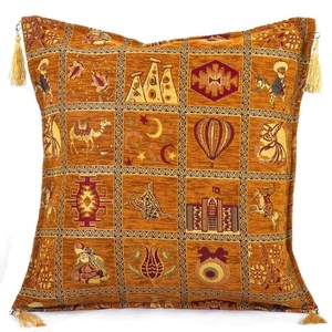 Boho Chic <b>Cushion</b> <b>Cover</b> With Orange Turkish Fabric With Turkish Symbols Design.... Made in Turkey .... From Turkey - Product Image 1