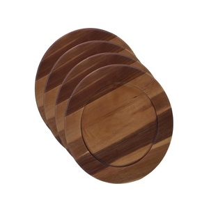 Ensemble de 4 assiettes de présentation en bois, design classique, couleur marron, pour table à manger, utilisation domestique - Product Image 4
