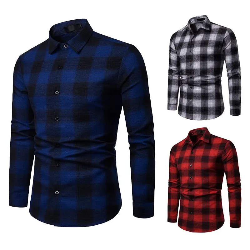 OEM custom logo Fashion style USA size 100% Organic Cotton long Sleeve Men flannel checked shirts