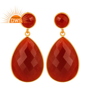 18k Gold Plated Drop 925 Silver Earring Jewelry Manufacturer Faceted Natural Red Onyx Gemstone Earring Jewelry Supplier - Product Image 1