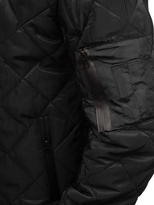 Wholesale Fashion Style Black Quilted Bomber <b>Jacket</b> Plain Black Mens Winter <b>Jackets</b> Custom Mens <b>Jackets</b> - Product Image 4