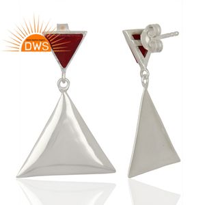 Pendientes de plata de ley con gema de corindón de Rubí, pendientes triangulares de pirámide, venta al por mayor - Product Image 3