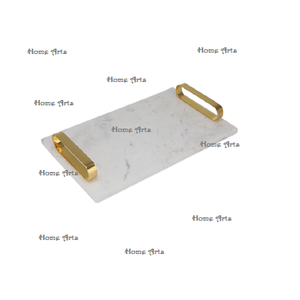 Plateau de service alimentaire en marbre, design moderne, avec poignées métalliques, qualité supérieure, taille et forme personnalisées. - Product Image 5