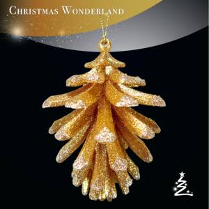 Classique meilleure vente noël nouvel an traditionnel suspendu arbre décoration or paillettes acrylique 3D pomme de pin ornement - Product Image 1