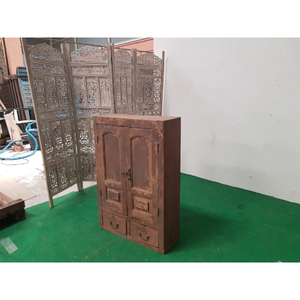 Armoire murale vintage en teck massif à deux portes, rangement polyvalent antique pour salon et salle à manger - Product Image 3