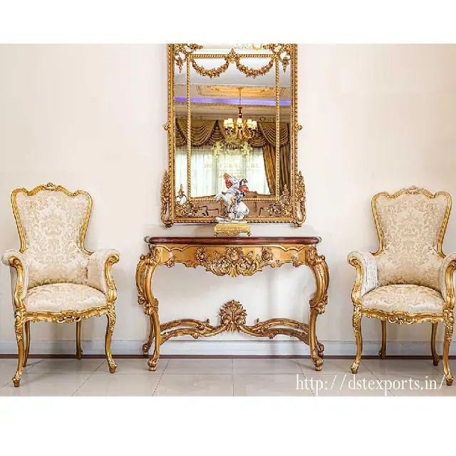 Italian Style Classic Console Table Set with Chairs High End Italian Dressing Table And Mirror Set Luxury Arm Chairs Console