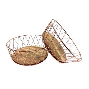 Ensemble tendance de deux paniers à fruits en fil de fer et en bois Hôtel Restaurant Mariage Table Stockage des aliments Panier à fruits - Product Image 1