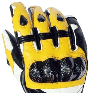Gants de course en cuir Keven à doigts entiers, jaune, noir, blanc, avec sangle de poignet réglable pour la conduite - Product Image 3