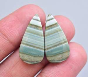 พลอยแคลเซโดนีธรรมชาติจากดาวเสาร์,พลอยโมราทรงหลังเบี้ยคู่ที่จับคู่กับต่างหูหินก้อนหลวม - Product Image 6