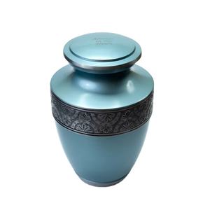 Urnas de Metal conmemorativas grabadas para cenizas de adultos, urnas de cremación de estilo americano/europeo, Metal azul, latón/aluminio - Product Image 4