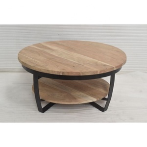 Table basse moderne de luxe au design industriel en bois d'acacia massif finition mate pour la maison salon café salon bureau - Product Image 1