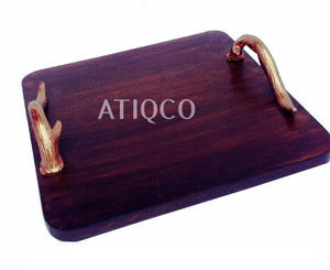 Nueva y elegante bandeja de madera con asas de metal, bandeja de servicio moderna, atractivo diseño oriental redondo, última y única bandeja - Product Image 6