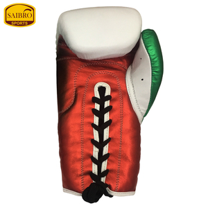 Gants de boxe professionnels en cuir de vachette véritable MMA Kick Design à lacets de 8oz et 16oz avec poignées d'entraînement à motif imprimé - Product Image 2