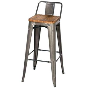 Taburete de Bar Comercial de Hierro y Metal con Diseño Antiguo Industrial Vintage Indio, Asiento de Madera y Cuero de Lujo Nidran Art Export Bar - Product Image 1