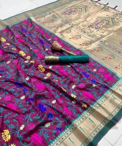 Banarasi soie nouveau Designer Sarees avec chemisier non cousu pièce prix le plus bas nouveauté tenue de fête mariage indien Alphanumero - Product Image 4