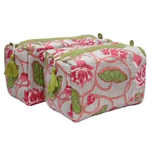 Latest Stylished Indian Manufacturer Lotus Lake Grey Hand Block Printed Cotton Canvas Cosmetic <b>Bags</b> At <b>Cheap</b> Price - Product Image 1