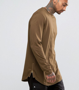 T-shirt à manches longues pour hommes, haut 95% coton, Spandex, avec fermeture éclair, à fond rond, tendance 5% - Product Image 3