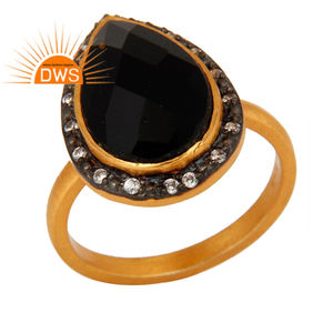 แหวนพลอยโอนิกซ์สีดำเงิน925ทำด้วยมือเครื่องประดับชุบทอง24K คอลเลกชันคลาสสิก - Product Image 1