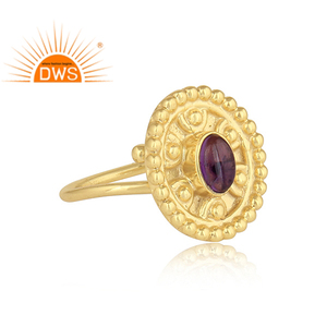Hand Craved Gold Plated <b>Silver</b> Stackable <b>Ring</b> Designer Natural Amethyst Gemstone <b>Rings</b> Wholesale - Product Image 2