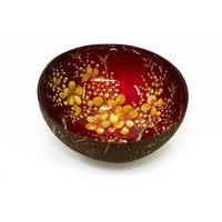 Set 3 Mangkuk Kelapa Merah Poles Berkilau Ramah Lingkungan Bergaya Vintage dengan Lukisan Dalam untuk Dekorasi Liburan Bulan, Peralatan Makan Sekali Pakai