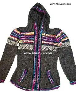 Hooded Alpaca Cardigan Sweater Women Ppunchay Peru Soft and Nice
