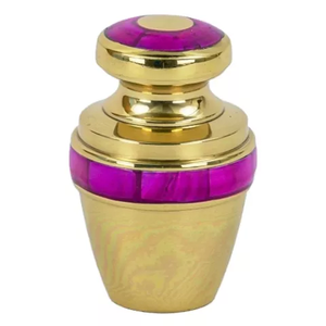 Urna de recuerdo de oro pequeño con tira púrpura para cenizas funerarias, Metal, latón/aluminio - Product Image 1