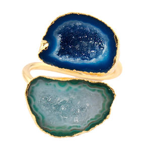 Anillos chapados en oro y amarillo para mujeres y niñas, Geode Azul, Blanco, Natural, gasolina - Product Image 3