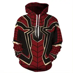 Sweter Tudung Spiderman Warna Hitam Pria Wanita, 2019 Lengan Panjang Bertudung, Pullover Olahraga Kasual