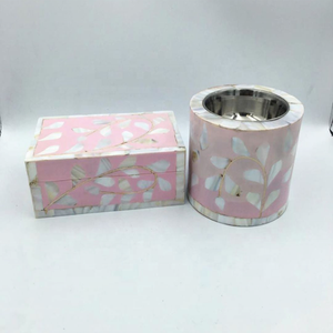 Indian Mother Of Pearl Inlay and Bone Inlay Trending Tea light Bakhoor with Box Set of 2 for ramadan incense <b>burner</b> - Product Image 3