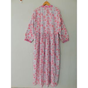 Robe tunique longue d'été pour femme, style bohème hippie, tissée à la main, imprimé floral, coton indien naturel 100% - Product Image 5
