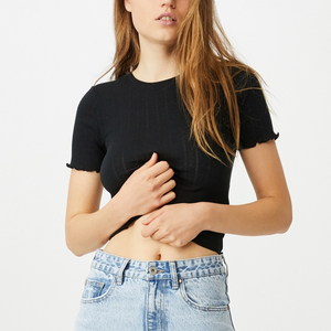 Nueva Camiseta Corta con Costuras en Contraste, Logotipo Personalizado Impreso, Camiseta Corta para Mujer, Camiseta Corta para Bebé - Product Image 6