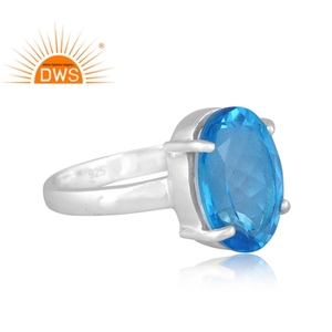 925สเตอริงเงินธรรมชาติสวิสสีฟ้าบุษราคัมหินควอตซ์อัญมณีวางซ้อนกันได้สำหรับผู้หญิงเครื่องประดับ - Product Image 3