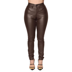 Pantalon unisexe en similicuir PU, nouvelle tendance, taille mi-haute, jambe droite, respirant, grande taille, pantalon décontracté vintage marron - Product Image 4