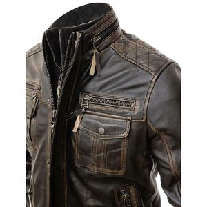 Veste de motard pour hommes, en cuir de vache marron, fermeture éclair, de haute qualité, disponible en toutes les couleurs - Product Image 5