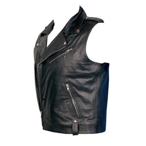 Gilets de motard en cuir pour hommes, classique, veste en cuir col en v, bonne qualité, - Product Image 1