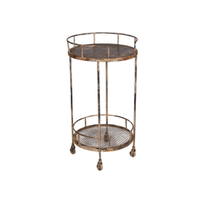 Chariot de service industriel vintage en bois et métal avec porte-bouteilles, chariot utilitaire pliable à quatre roues, logo OEM