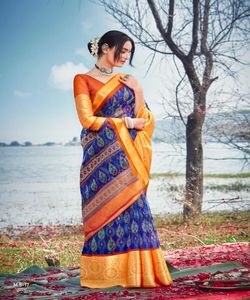 Banarasi ชุดส่าหรีผ้าไหมสำหรับงานแต่งงานและงานปาร์ตี้ผ้าฝ้ายชาติพันธุ์อินเดียสำหรับโอกาสพิเศษ - Product Image 2