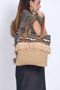 Handicraft Casual Vintage Style Jute Tote <b>Bag</b> Embroidery New Indian Traditional Crochet Design Cotton Lining Zipper Closure Two - Product Image 2