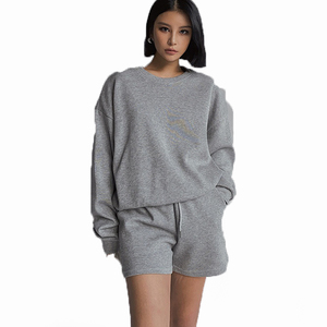 Women <b>2</b> <b>Piece</b> <b>Set</b> Matching Outfit Custom Logo Co Ord <b>Set</b> Casual <b>Lounge</b> Wear Tracksuit OEM Supplier Short crew necks Sweatsuits - Product Image 3