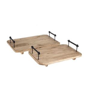 Bandeja de madera para servir alimentos con asas de hierro, juego de dos bandejas de dátiles para servir dulces en forma de rectángulo para uso doméstico en Hotel - Product Image 1