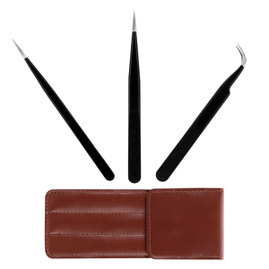 Juego de Pinzas para Pestañas al por Mayor, Recubiertas de Papel Negro, Punta Puntiaguda, 3 Piezas, Juego de Pinzas de Extensión con Estuche de Cuero - Product Image 4