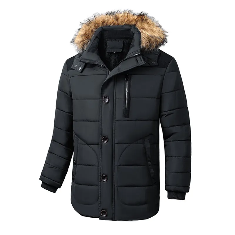 Мужская зимняя утепленная куртка, теплая водонепроницаемая ветрозащитная длинная куртка с бархатной подкладкой и съемным меховым капюшоном для лыжного спорта