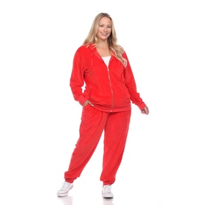 <b>Lounge</b> Wear Women's <b>Plus</b> <b>Size</b> 2 <b>Set</b> Piece Casual Hooded Velour Tracksuit With Zip Velvet Sweatsuit Zipper Hoodie Pocket Pants - Product Image 3
