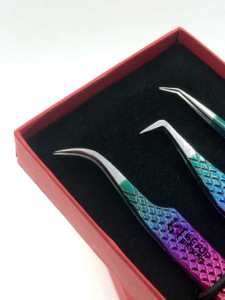 Haute Qualité Meilleur 90 Degrés Arc-En-Poudre Revêtement En Acier Inoxydable Extension De Cils Pince À Épiler Logo Personnalisé Instrument De Beauté - Product Image 2