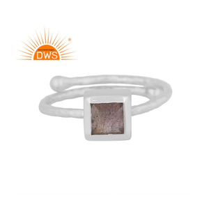 Pierre précieuse en argent Sterling 925, anneau carré de haute qualité, Labradorite naturelle, fournitures de bijoux pour filles - Product Image 1