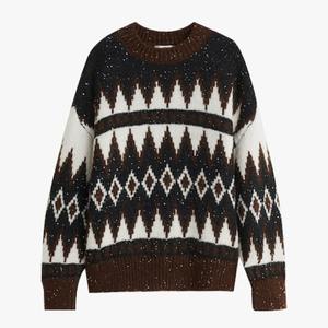 Pull décontracté pour femme, col rond, coupe ajustée, manches courtes, pull d'hiver en tricot, polyester/coton, motif imprimé avec manches bouffantes - Product Image 5