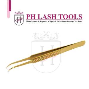 Pincettes professionnelles pour Extension de cils, en acier inoxydable, avec aiguille, Volume incurvé, de couleur or avec Design en diamant, étiquette privée - Product Image 5