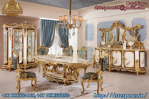 Ensemble de table à manger moderne en teck massif sculpté de luxe, design royal indien, meubles de décoration intérieure durables - Product Image 6